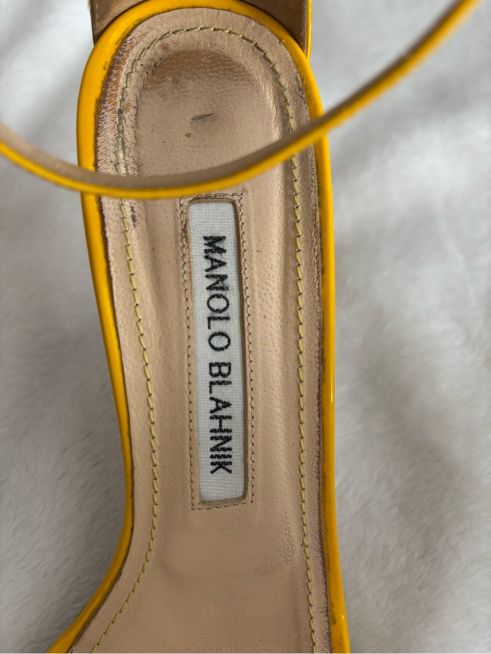 Manolo Blahnik Yellow Patent Ankle-Strap Sandals - Picture 2 of 11